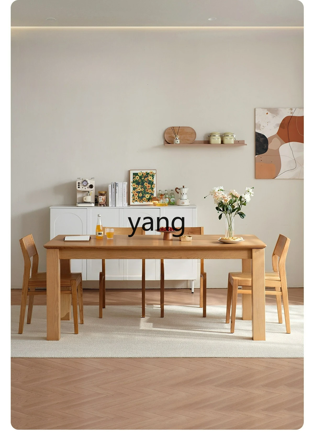 

CX log wind living room home dining table and chair combination all solid wood rectangular dining table