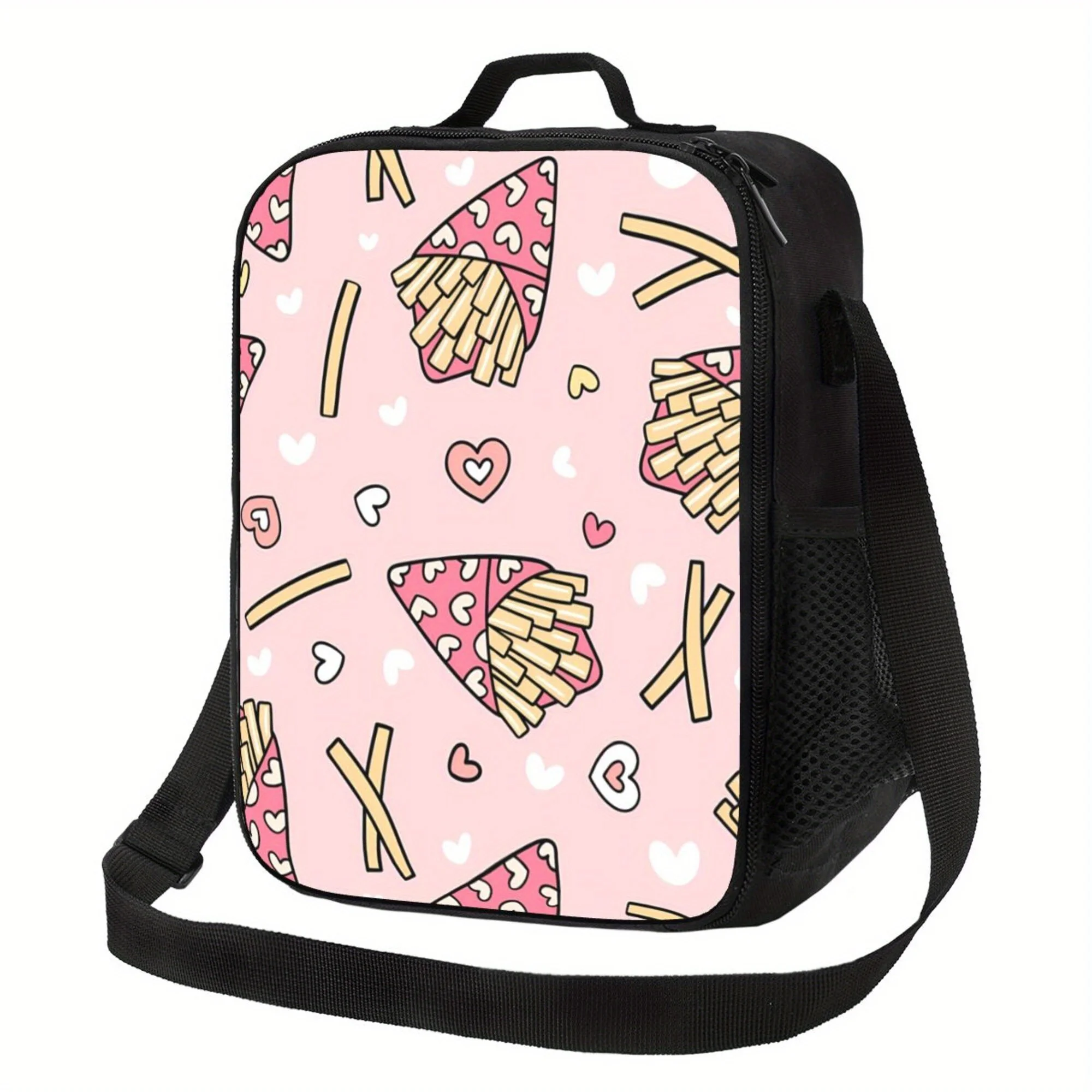 

1pc Pink French Fries Pattern, Portable Reusable Cooler Bag, Insulated Lunch Bag, Camping Picnic Beach Essentials,