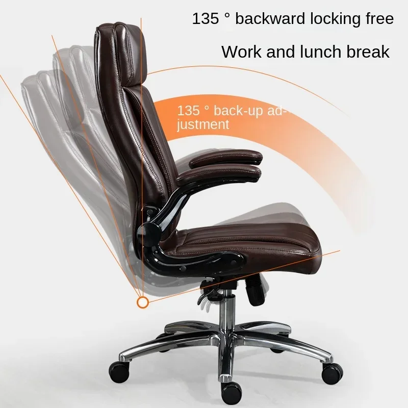 Genuine Leather Boss Chair, Office Chair, Comfortable for Long Periods of Sitting, Can Lie Down for Nap, Computer Swivel Chai