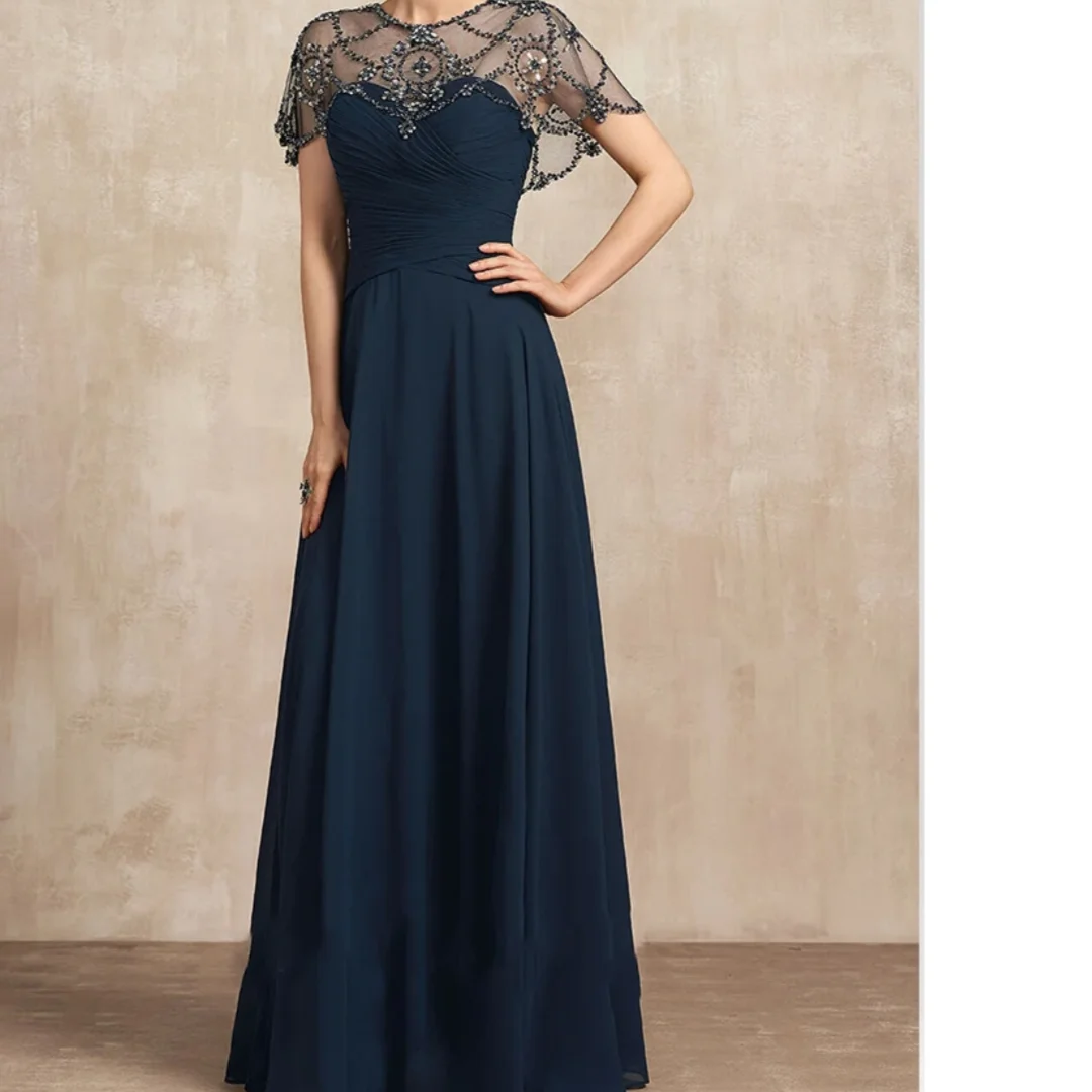

Elegant And Pretty Women's Dresses New A-line Evening Scoop Dress Beading Pleated Sequin Mother of the Bride Dresses Customized
