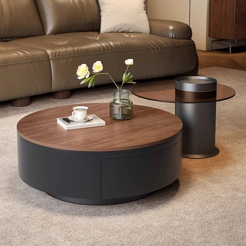 중세 스타일 원형 원목 커피 테이블 조합 소형 아파트 거실용