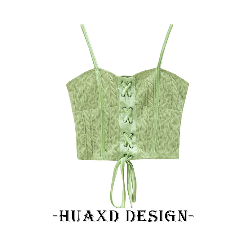 Top corto ajustado con diseño dulce y picante, estilo chaleco con tirantes para mujer, Pure Desire, Flower Xiaotao Haipai Tianxin, estilo urbano, algodón.