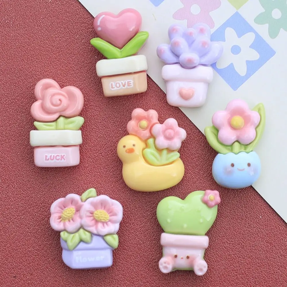 20pcs NEW Flower Pot Resin Slime Charms Flatback Scrapbooking Phone Case Decor Cream Gel Colorful DIY Crafts Kids Toy