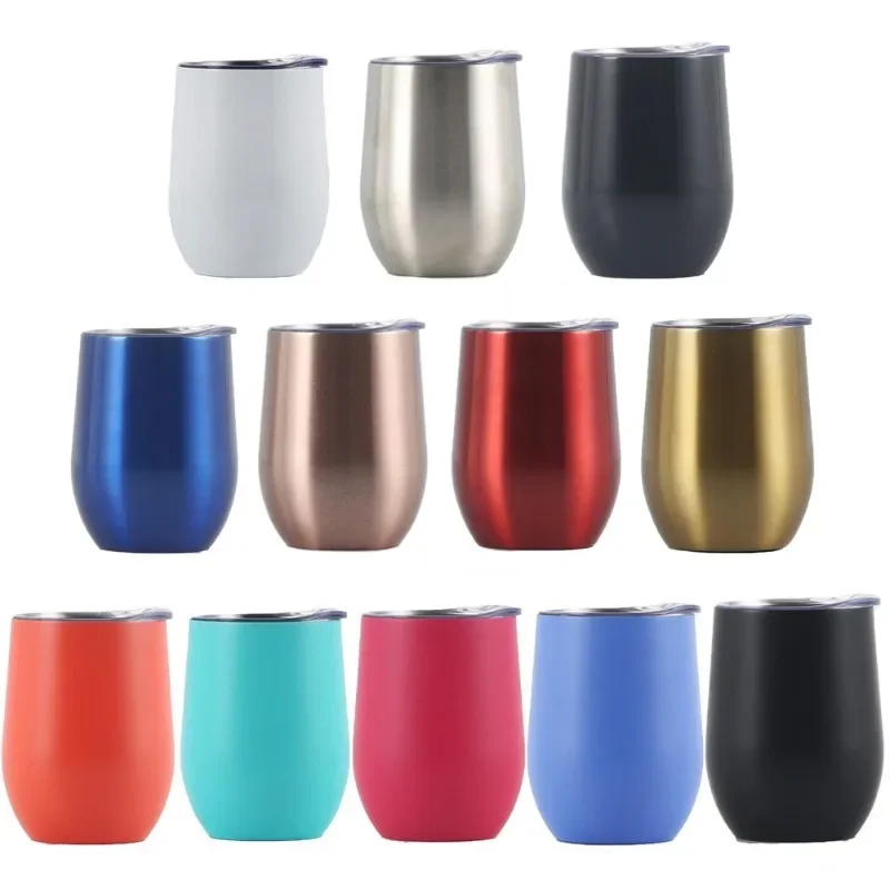 12oz creative U-shaped eggshell cup 304 food-grade stainless steel vacuum insulation wood grain egg red wine glass