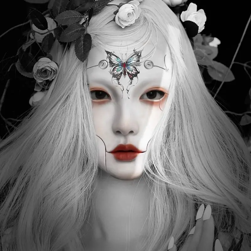 

Полнолицевая маска с слезами, карбоновый фарфор, красочная скульптурная маска, подарок для лица, механический стиль, маска киберпанка, маска-бабочка, реквизит