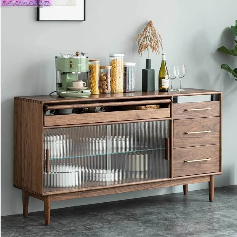 

Customizable Japanese-style side log glass door high wine cabinet all solid wood integrated wall storage cabinet