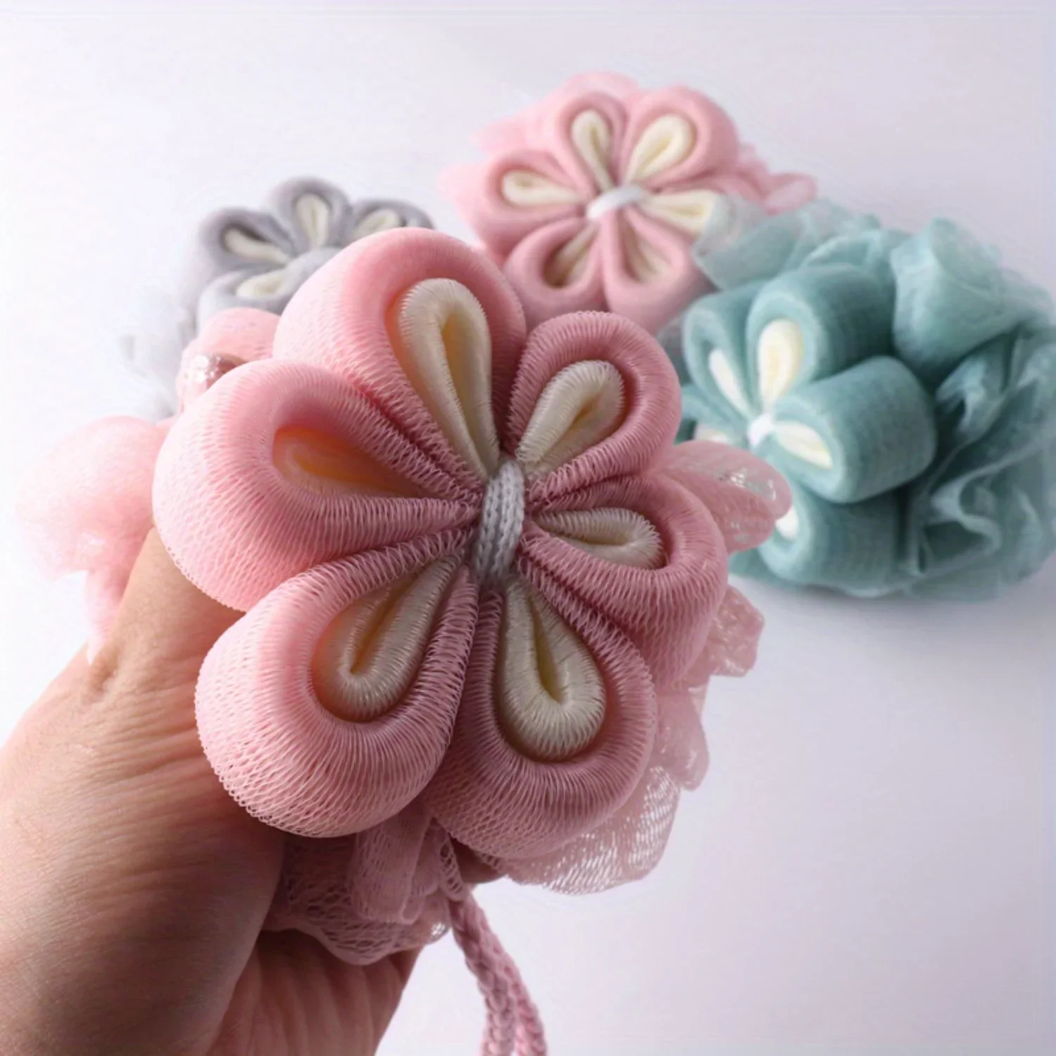 

Набор мягких губок для ванны из люфы с цветочным принтом, прочная сетчатая пуховка для душа для нежного отшелушивания и насыщенного пера, универсальные аксессуары для купания