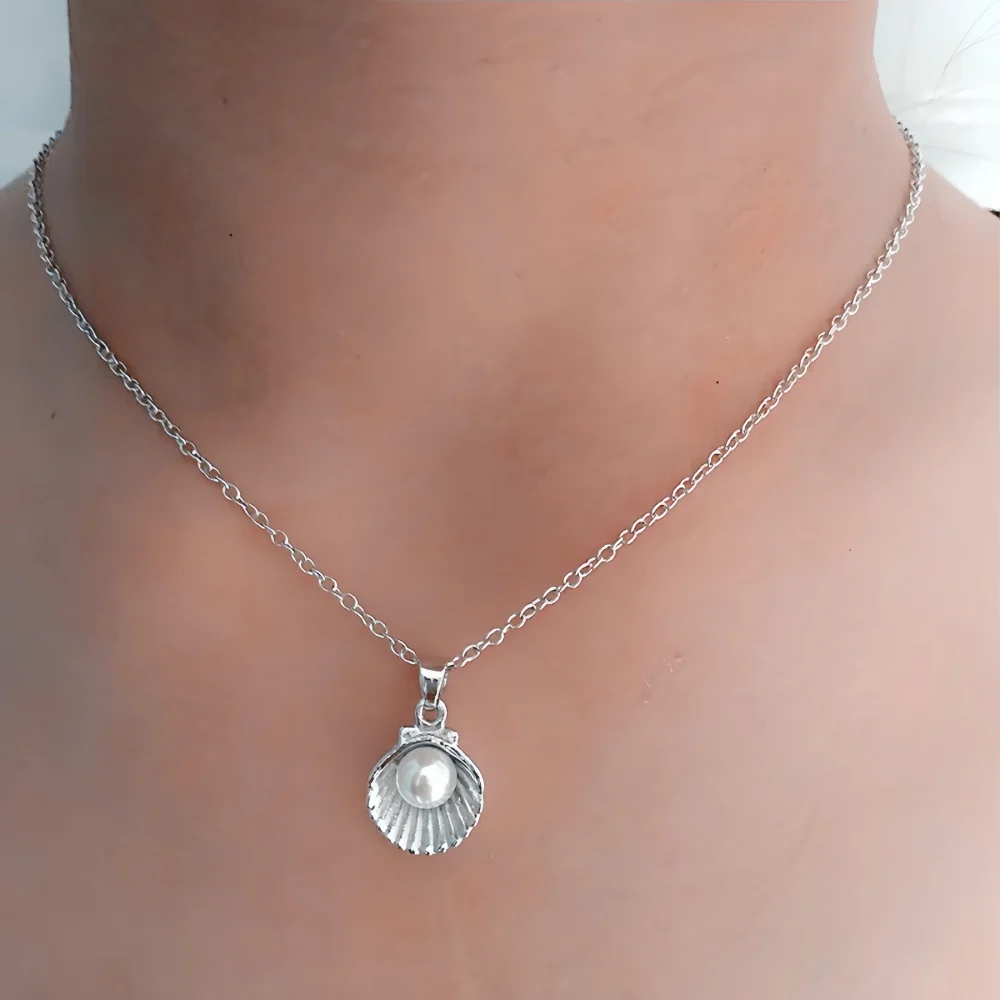 OL Commuter Imitation Pearl Shell Pendant Necklace Women's Ocean Series Style Elegant Short Clavicle Chain Necklace image 5