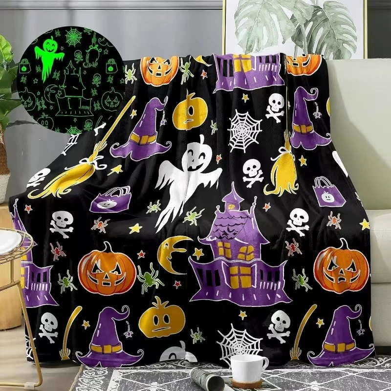 2025Hot Halloween Glow Party  Pumpkin Luminous Ghost Cloth  Fun Cute  Flannel Soft Comfortable Kids