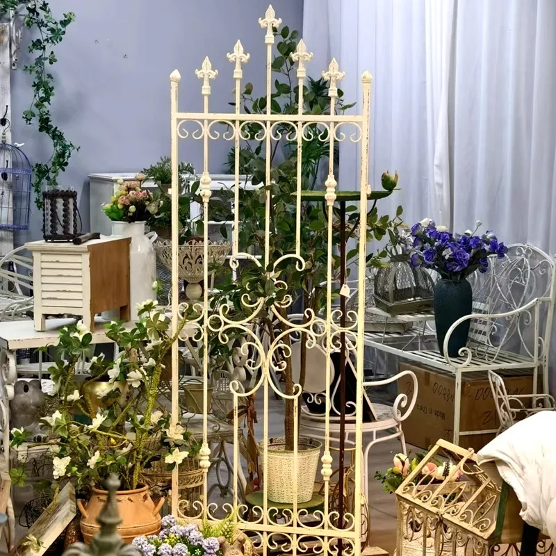 French retro old wrought iron spear flower stand climbing vine frame fence fence screen balcony garden grocery gardening