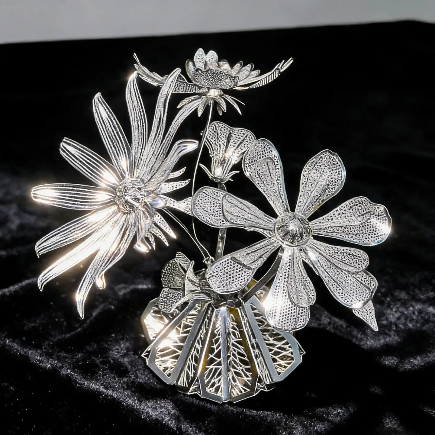 3D Metal Puzzle DIY Handmade Metal Arrangement Flowers Plant Ornament Assembly Model Jigsaw Puzzle Toys Gifts
