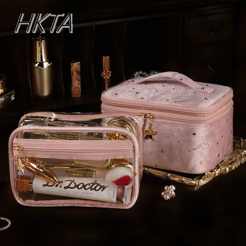 Lolita Embroidery Portable Makeup Bags Women Large Capacity Printing Pink Cosmetic Organizer Bags Ladies Cute Storage Bag Girls
