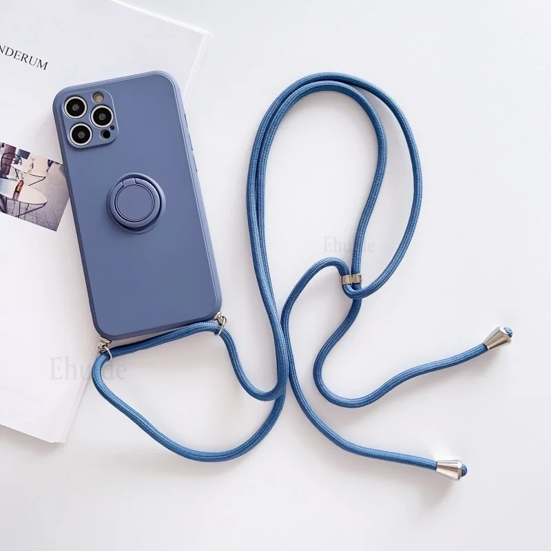 Ring Holder Strap Case For Xiaomi Redmi Note 13 Pro 12 11 13C Mi 14 12T 11T 13T POCO X6 X5 Crossbody Cord Lanyard Magnetic Cover