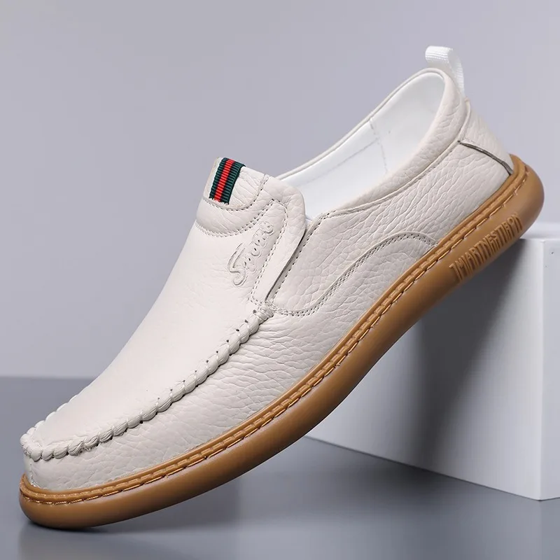 New Fashion Men's Casual Shoes Breathable Top Layer Cowhide Soft Leather Hollow Out Design Man Spring Autumn Comfortable Loafers