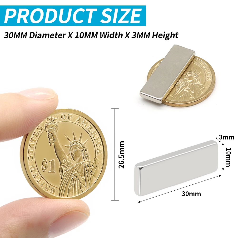 30x10x3 Super Strong N35 NdFeB Square Magnets, Permanent Neodymium Block Magnets for Refrigerator, Handmade Projects & Home Use