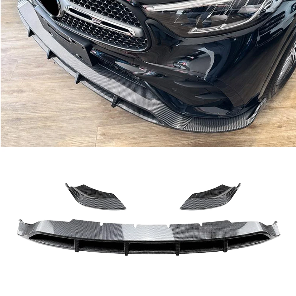 For Mercedes-Benz GLC-class X254 GLC260 300 2023+ Car Front Bumper Lip Body Kit Spoiler Splitter Anterior Chin Diffuser Black