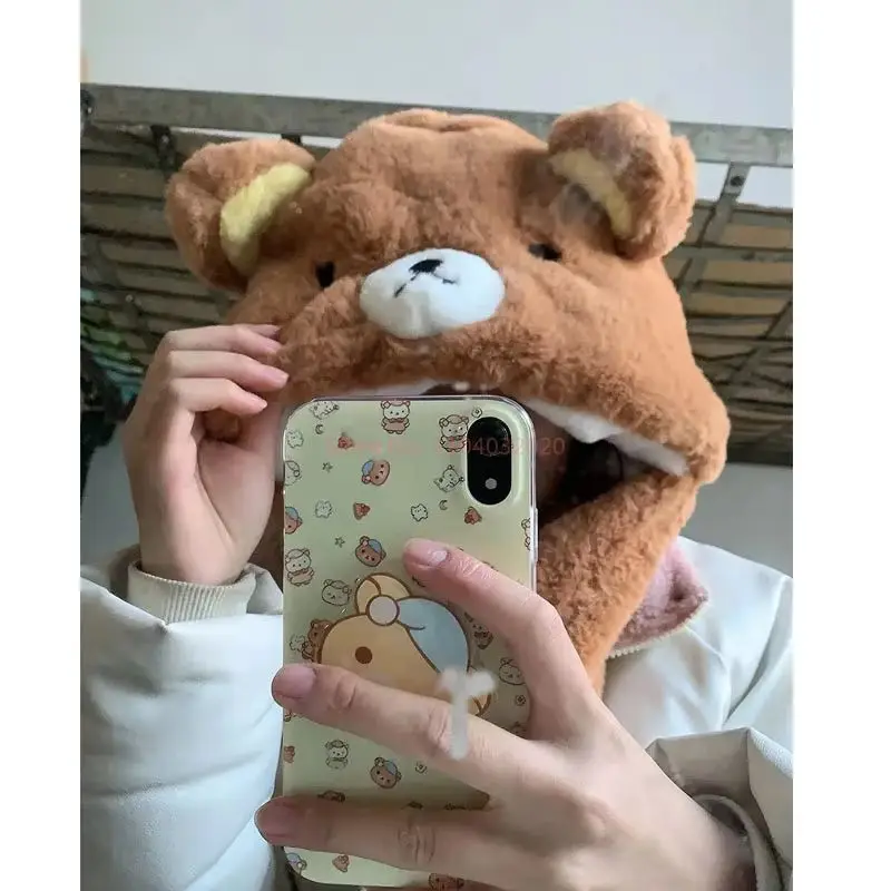 Rilakkuma – ensemble écharpe et chapeau en peluche épaisse Double couche, écharpe de cou chaude à capuche avec Protection des oreilles pour cadeau de Cosplay par temps froid