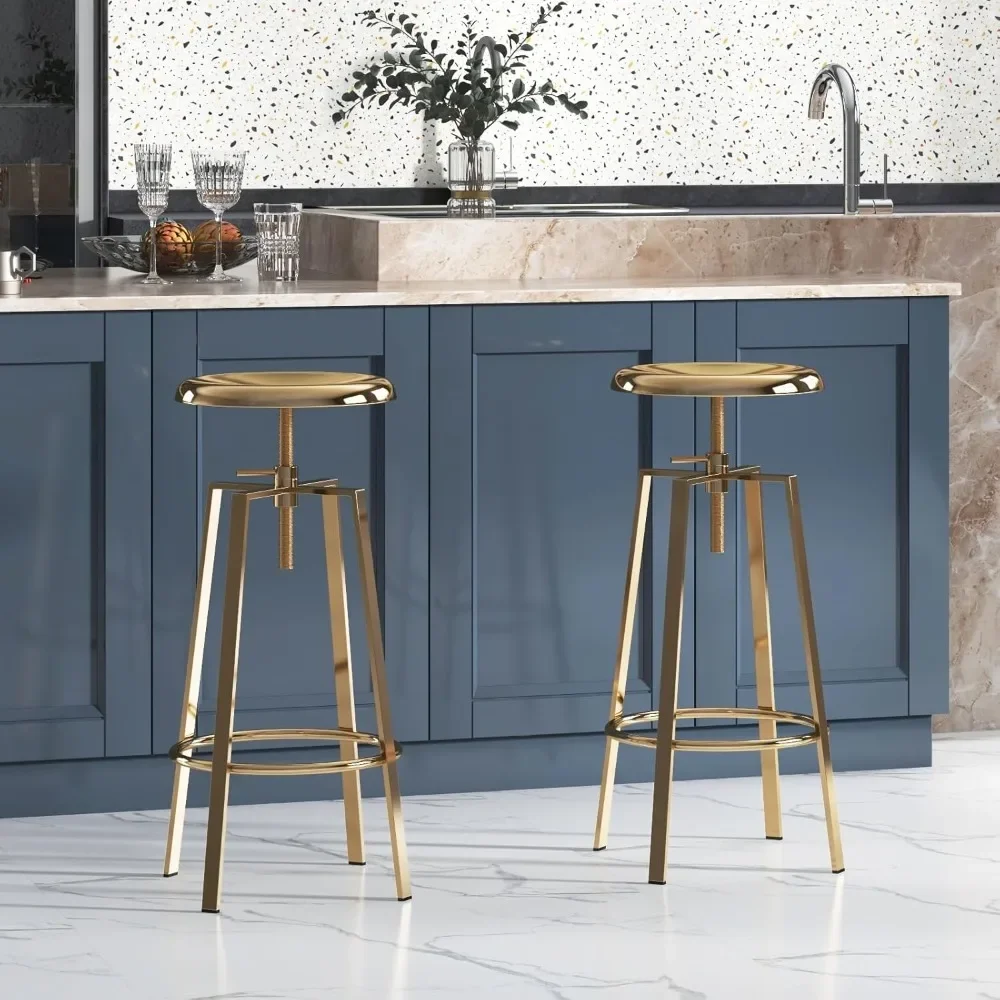 

​​Atlas Industrial Bar Stools - Set of 2 Adjustable Swivel Stools with Round Metal Seat & Four-Leg Base​​ ​​Key Features