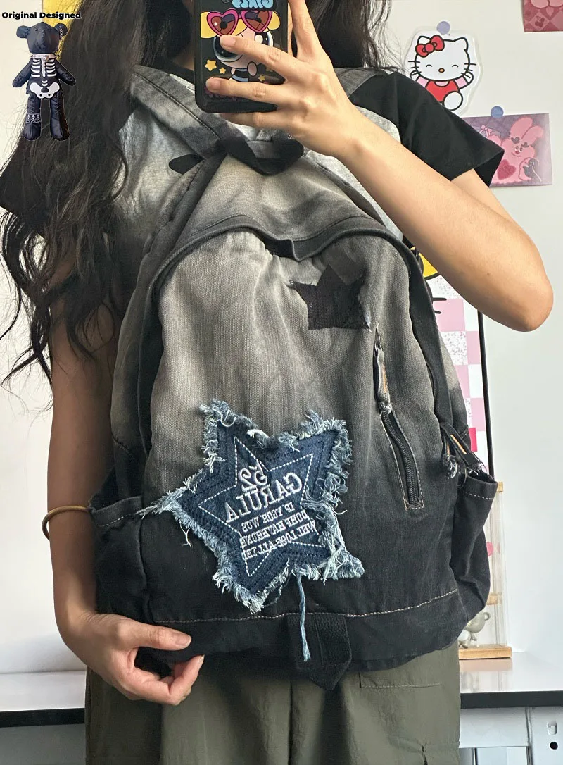 

Spice Girl Y2K Style Women Punk Cute Star Backpack Woman Large Capacity Commuter Student Bag schoolbag denim Bags