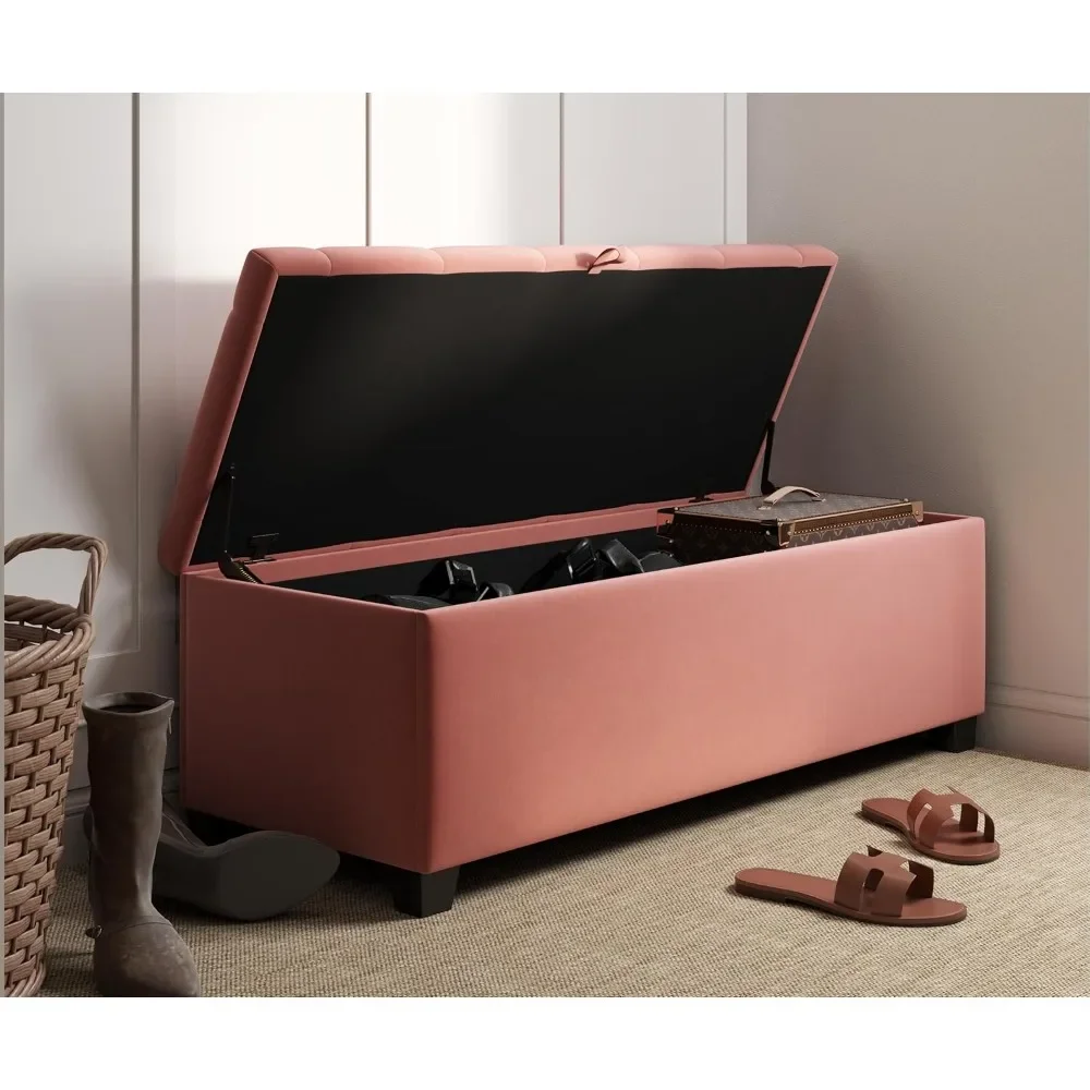 벨벳 수납형 오토만 48인치 침대 끝 벤치 침실 현관 거실 및 기숙사용