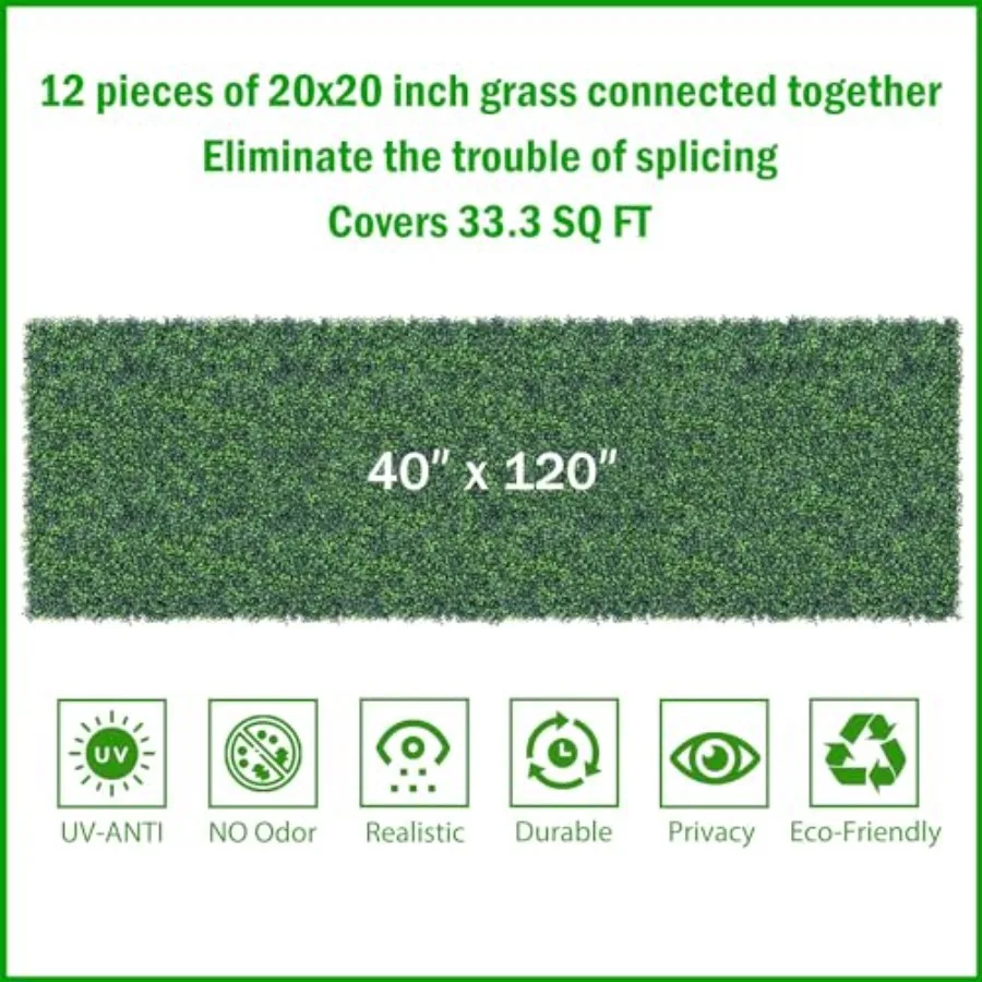 40x120Inch Artificial Ivy Privacy Fence Screen UV-Anti Boxwood Greenery Hedge Fake Grass Wall Roll Backdrop 33 SQ FT