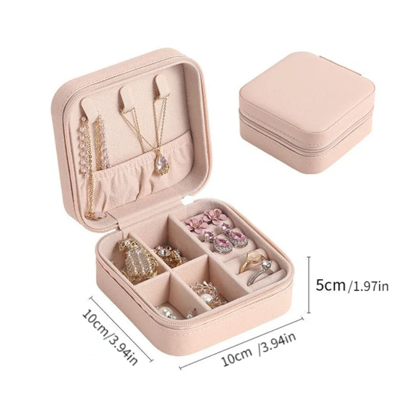 Jewelry Organizer Portable Jewelry Box Display Travel Jewelry Case Boxes Button Leather Storage Zipper Jewelers Joyero Display