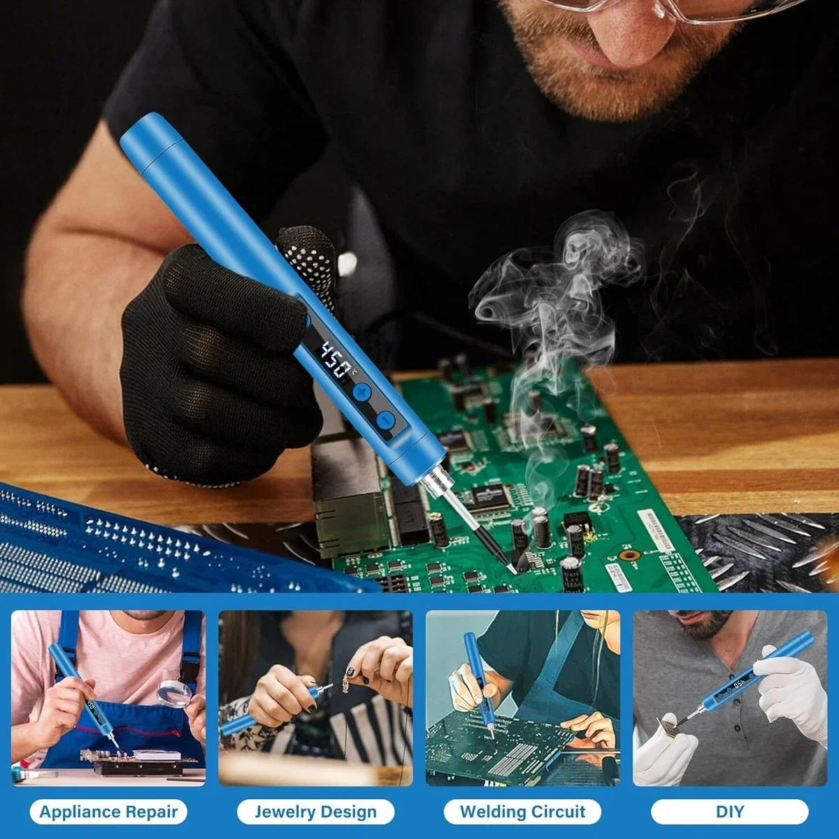 Zestaw lutowniczy 3,7 V, 15 W, 180-450 ° Regulowana temperatura, 3 końcówki lutownicze, drut lutowniczy, pasta lutownicza – idealne do użytku w domu, warsztacie lub studiu.