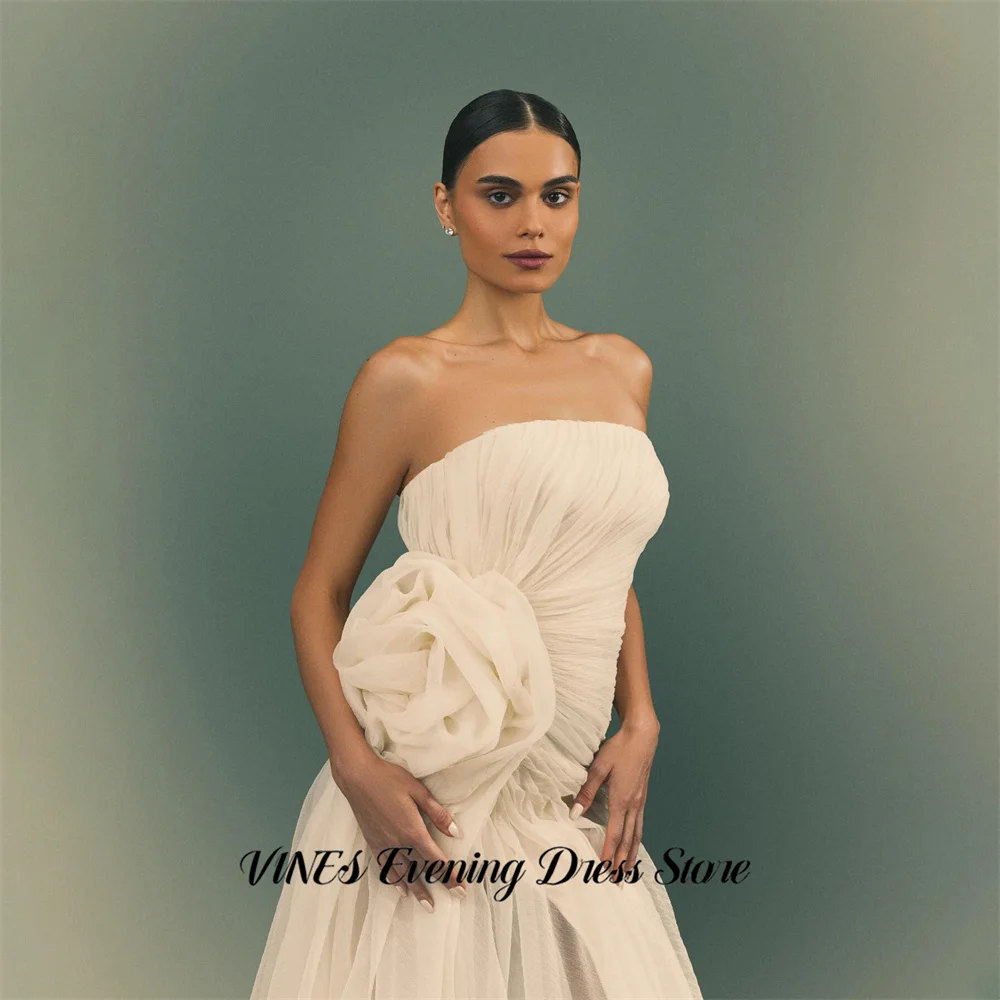 

VINES Ivory Formal Gown Strapless Evening Dress A Line Party Dresses with 3D Floral Tulle Prom Dress for Wedding Customized