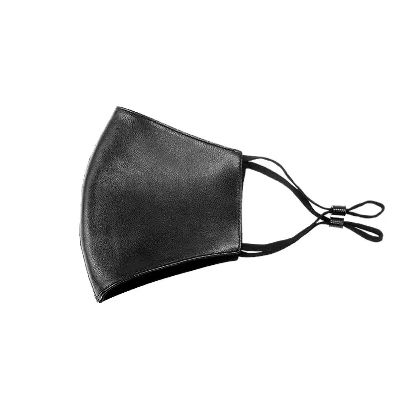 Men Women's Windproof Waterproof Mask Lady's Breathable Black Genuine leather Mouth-muffle Mask R1536