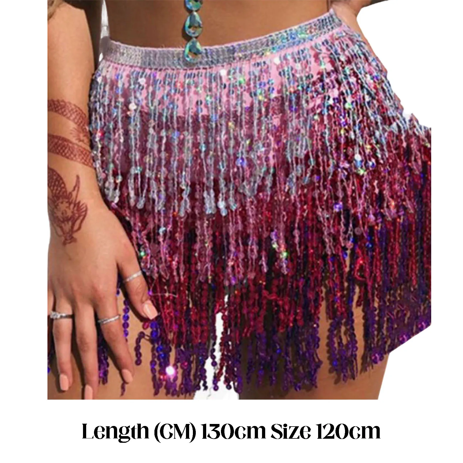 Women's  Tassel Skirt 4-Layer Belly Dance Hip Scarf Rave Party Skirts Belts for Halloween Party Festival Costume