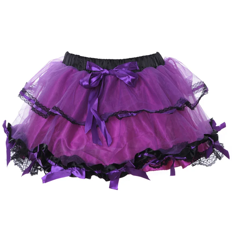 Girl Sweet Solid Color Patchwork Puff Skirt Bow Lace Skirt High Waist Skirts Halloween Costumes S-2XL