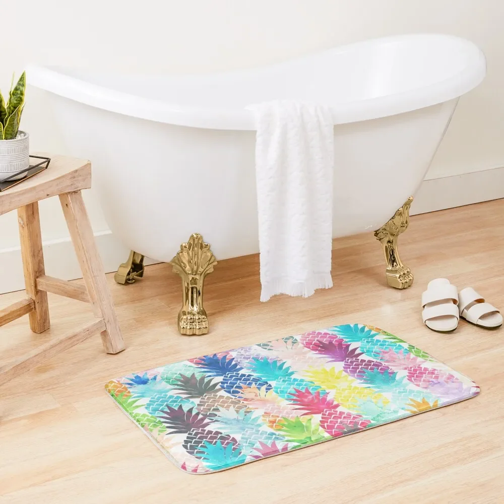 

Hawaiian Pineapple Pattern Tropical Watercolor Bath Mat Showers Kitchen Rug Bathroom Accessories Sets Mat