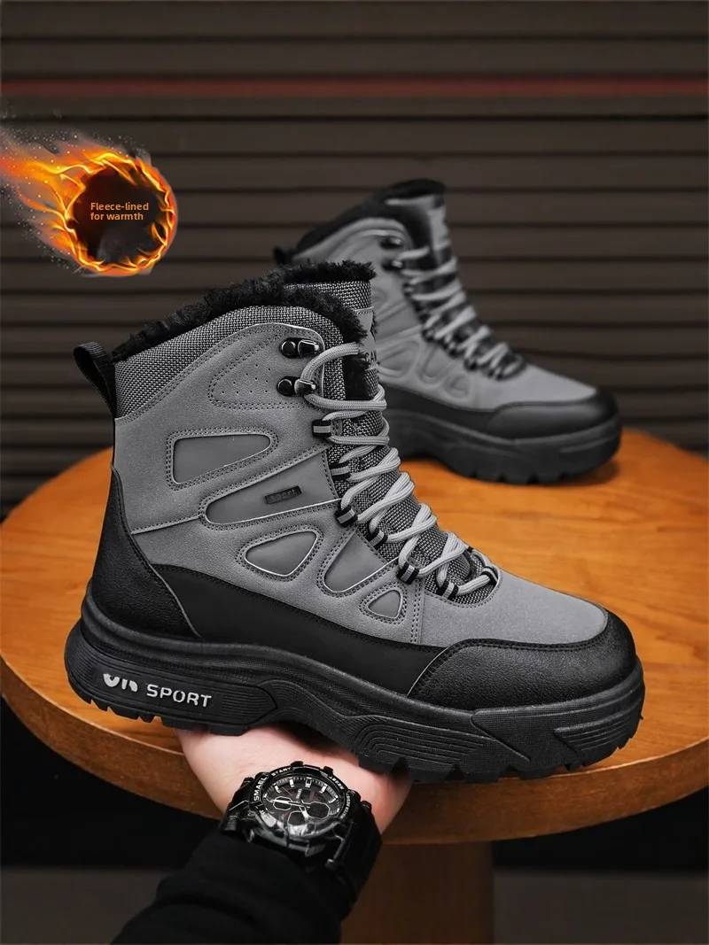 

Men's Winter High Top Thick Bottom Fleece Lined Snow Boots Outdoor Waterproof Anti-slip Workwear Cotton Boots Warm And Comfor...