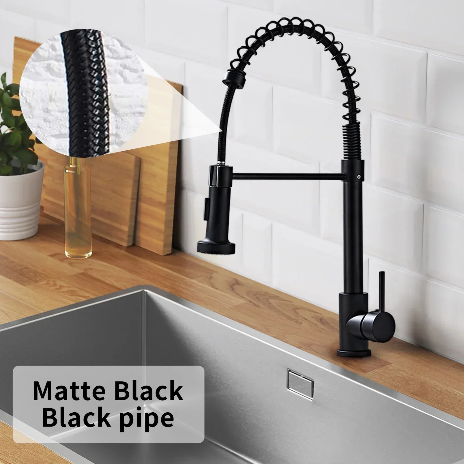 Küchenarmaturen Feder-Küchenarmatur mit Ausziehbarer Brause 360° ° Drehbarer Einhand-Wasserhahn für Heiß- und Kaltwasser aus Edelstahl mit Dual-Modus-Auslauf, Spritzschutz und Wassersparfunktion für Küche und Haushalt – Detail 4