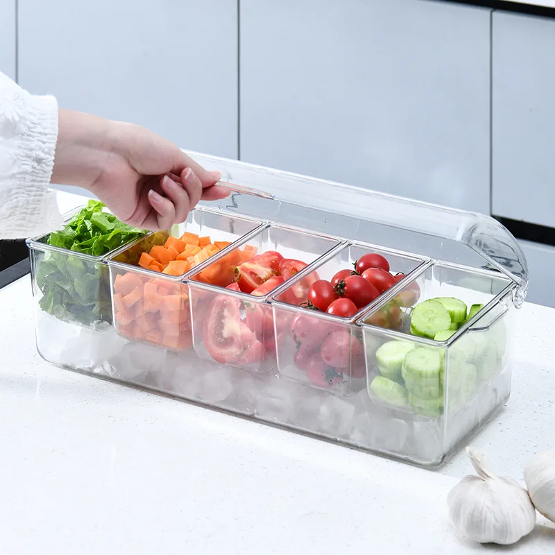 Transparent Spice Jars Food Preservation Box Chilled Fruit Spice Tray with Lid Container Detachable Fruit Tray Kitchen Organize