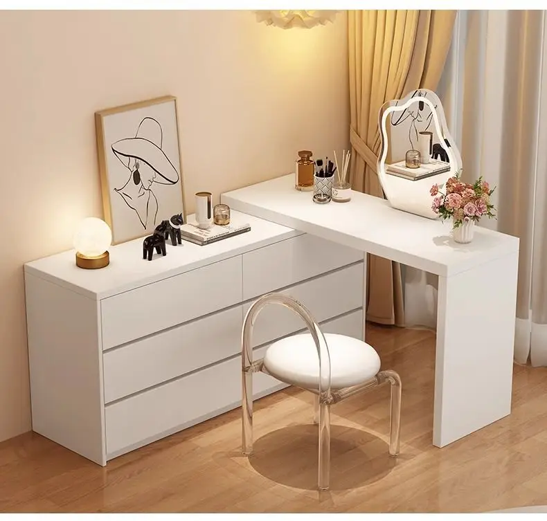 طاولة زينة حديثة وبسيطة لغرفة النوم، خزانة بجانب السرير فاخرة قابلة للسحب، درج متكامل، شقة صغيرة، مكياج بالباطل