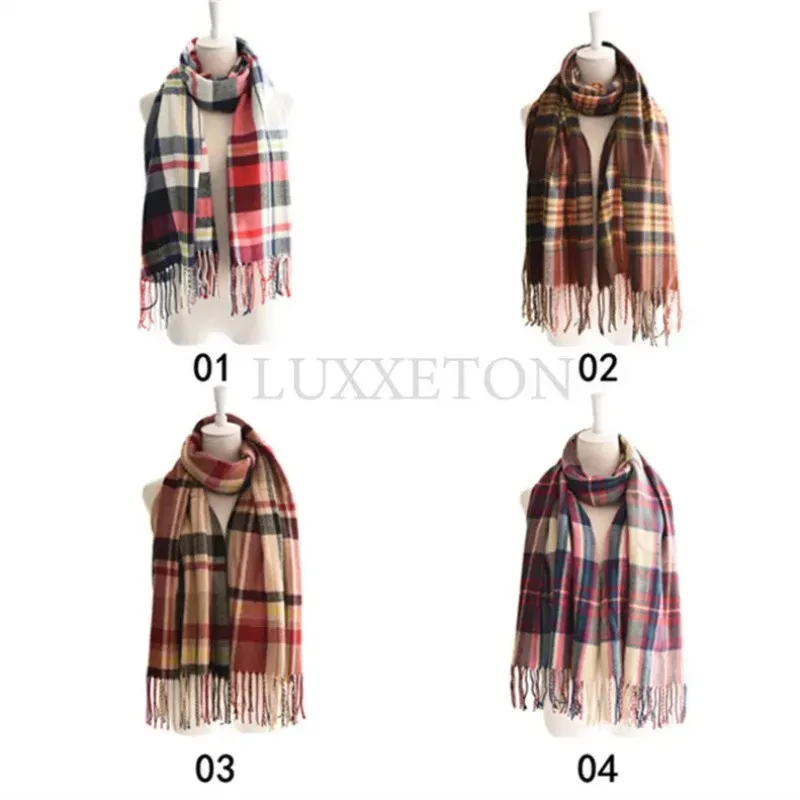 Plaid Long Scarf Winter Warm Cashmere Women Pashmina Foulard Bandana Scarves Female Luxury Hijab Tassel Shawl Wraps