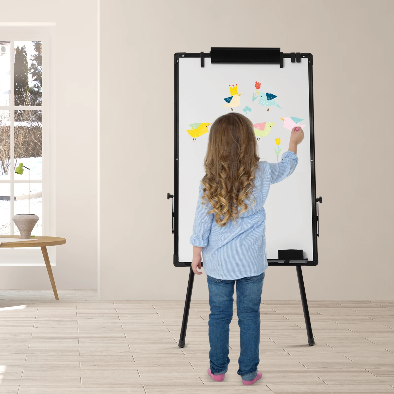 

3 Legged Whiteboard Foldable Erasable Magnetic Whiteboard Foldable Height Adjustable Dry Wipe Flip Chart Whiteboard 91x61CM