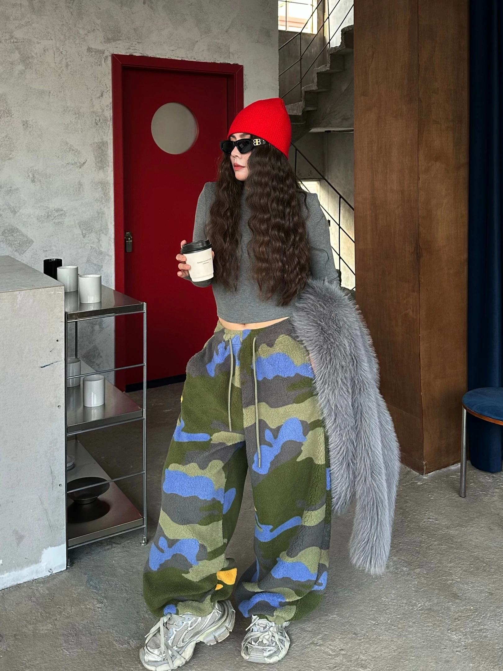 

Женские повседневные широкие брюки свободного покроя для уличных танцев, зимние теплые брюки со свободной талией, камуфляж