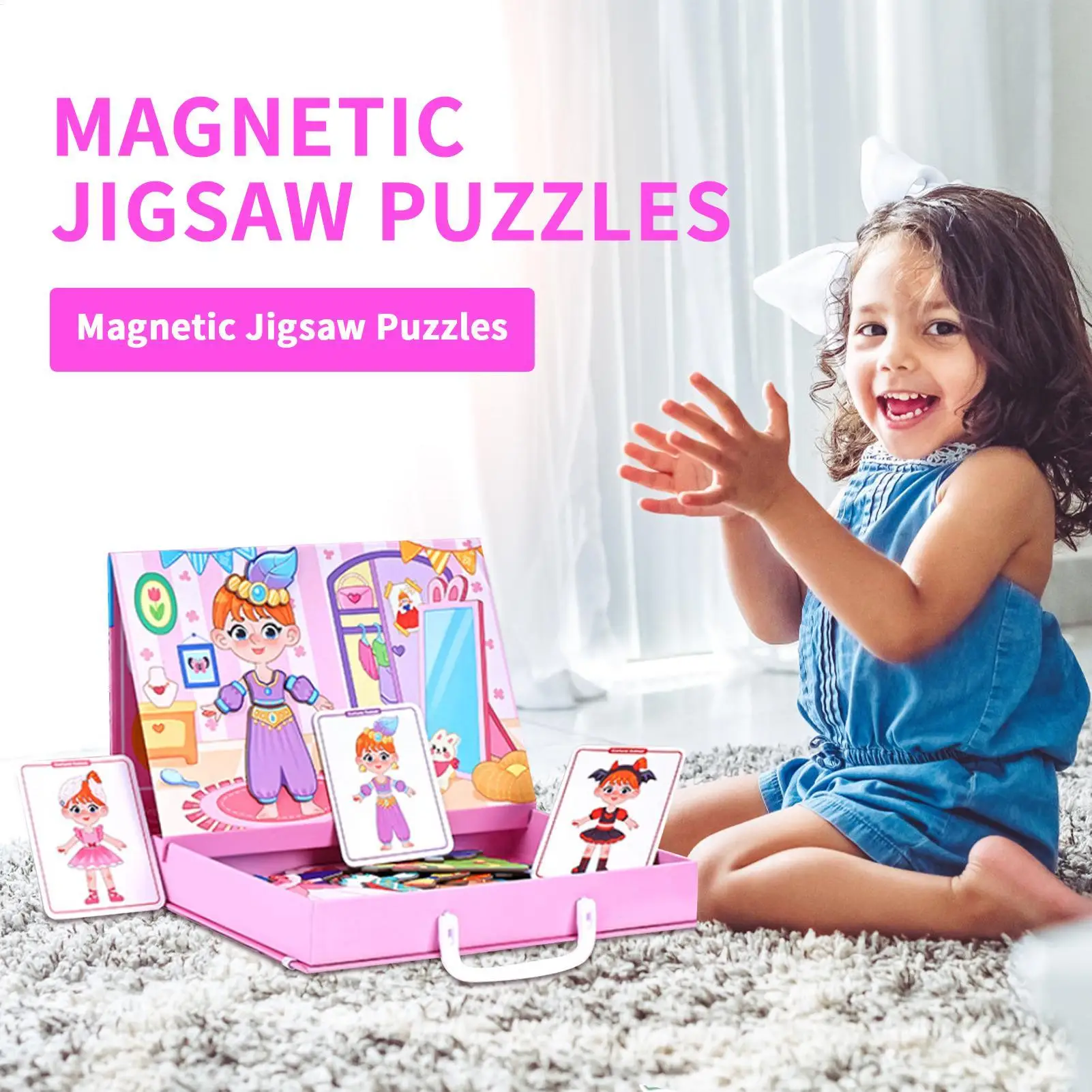 

Магнитная головоломка, двусторонняя магнитная ролевая игра, платье для лица, головоломки для детей, девочек-подростков, малышей, семейный школьный дом