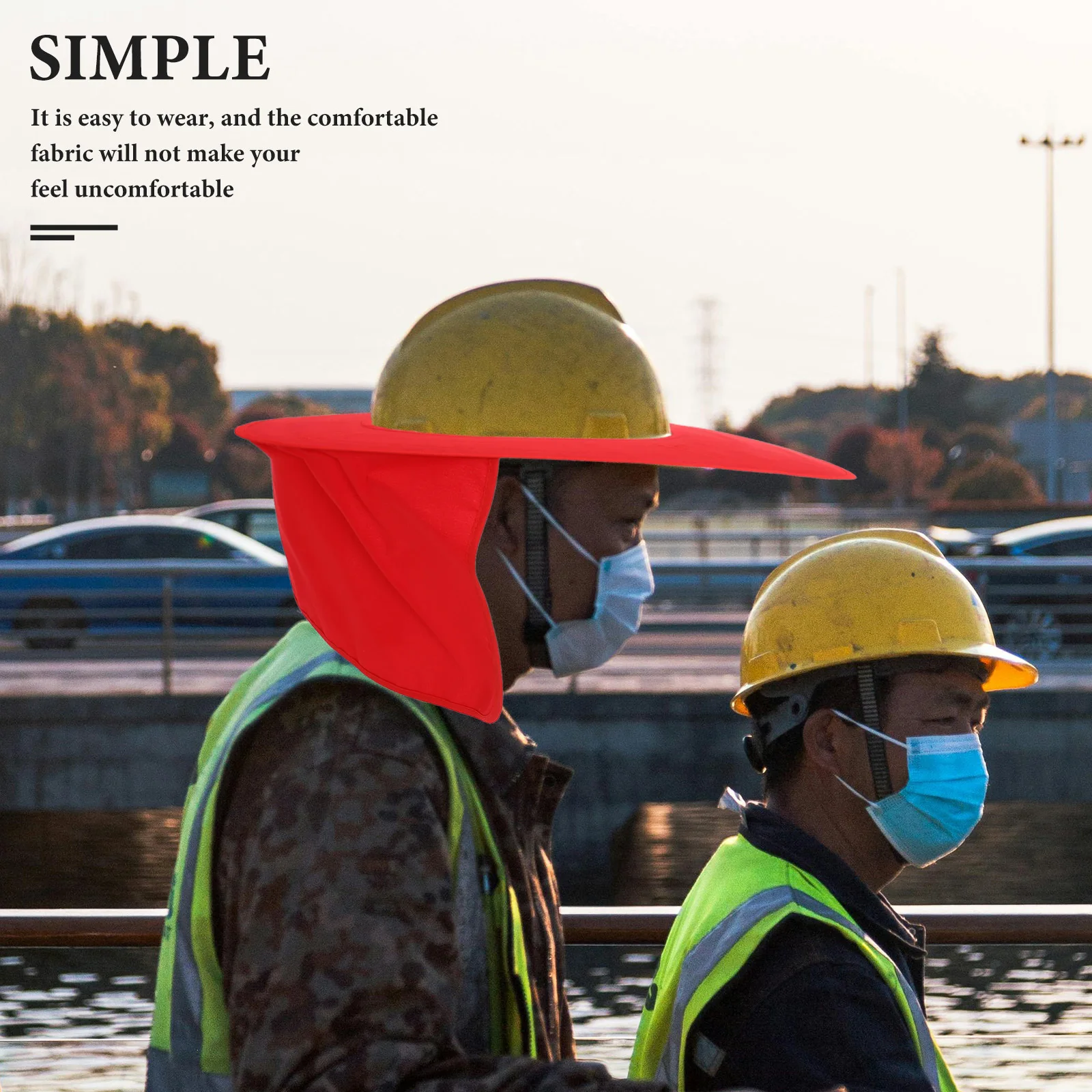قبعة البناء، غطاء للرقبة، قبعة صلبة، حافة كاملة، عاكسة للضوء، حماية من الشمس، قناع أمان #3
