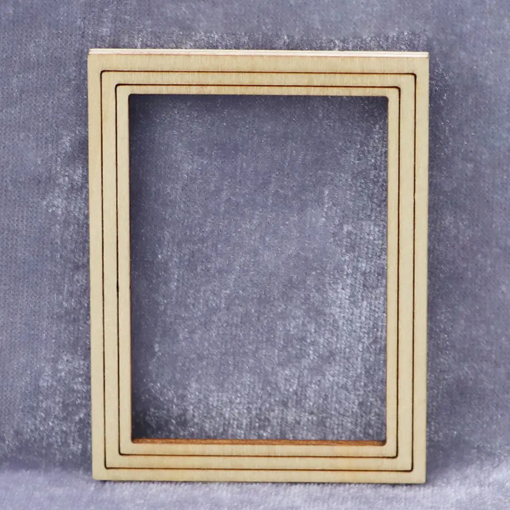 4Pcs Unfinished Wooden Mini Photo Frame Durable and Exquisite for Mini House Dollhouse Decoration and Craft Photo Frame Model