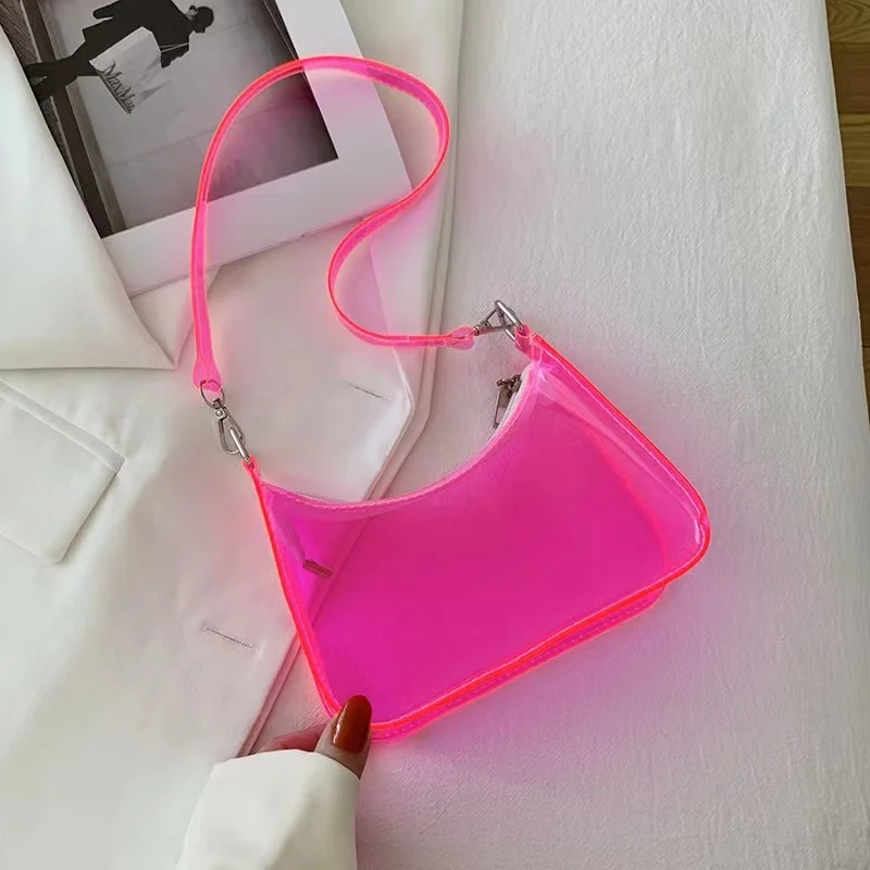 Transparent Jelly Bag  Summer New PVC Shoulder Underarm Bag Candy Color Women\'s Bag Baguette Bag