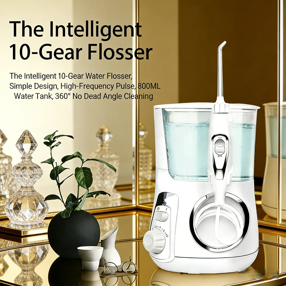 

800ML Home Use Electric Oral Irrigator, 10 Modes 5 Nozzles Water Flosser, Professional Teeth Cleaning Device