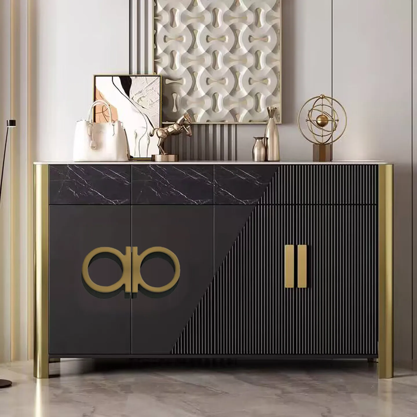 Light luxury Italian slate shoe cabinet living room entrance storage partition dining side decoration cabinet