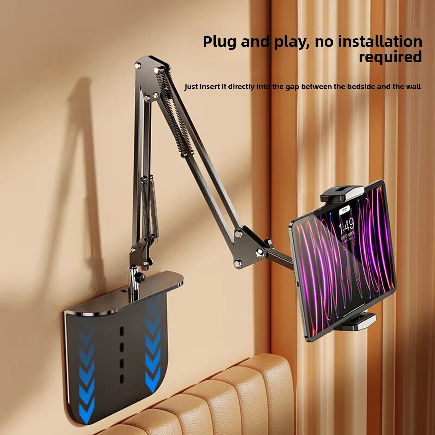 No Clamp Tablet Phone Bed Mount Folding Boom Arm 360 Degree Adjustable Hidden Holder for Overhead Filming Study Viewing 태블릿 거치대