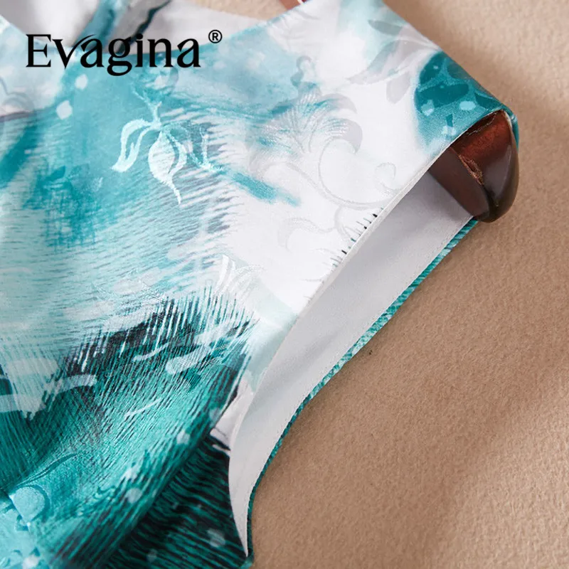 Evagina-Mini robe trapèze cyan pour femme, impression élégante, fibre High Street, printemps, été, nouveau, 2024