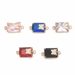 6PCS Rectangle Glass Charms Butterfly CZ Connectors for Jewelry Making Pendant DIY Findings Brass Accessories 10*21mm