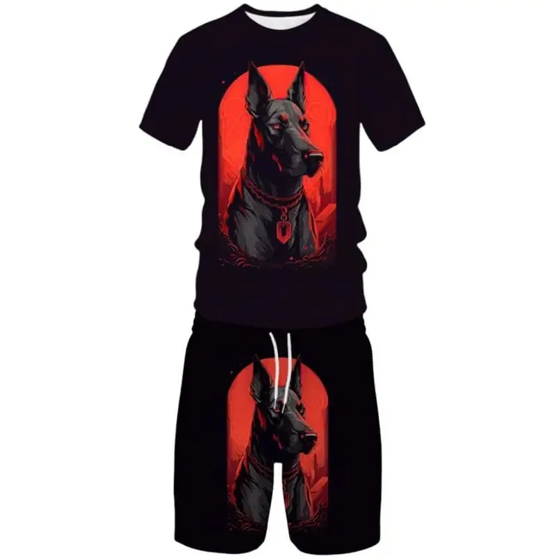 

2025 Fashion Summer 3D Printed Short Sleeve Sports Set, Men's and Women's Cute Dog T-shirt and Shorts Set, 2-piece Set