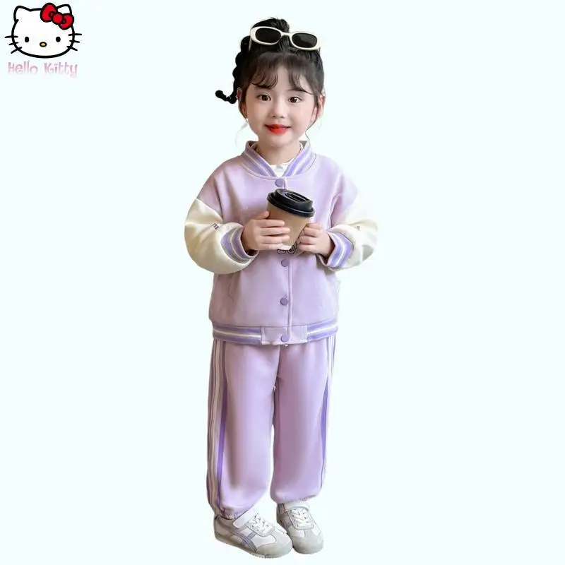 

Anime Cartoon Girls Baseball Suit Kawaii New Hello Kitty Children's Clothing Fashion Sanrio Jacket Sweatpants Spring Autumn Tops